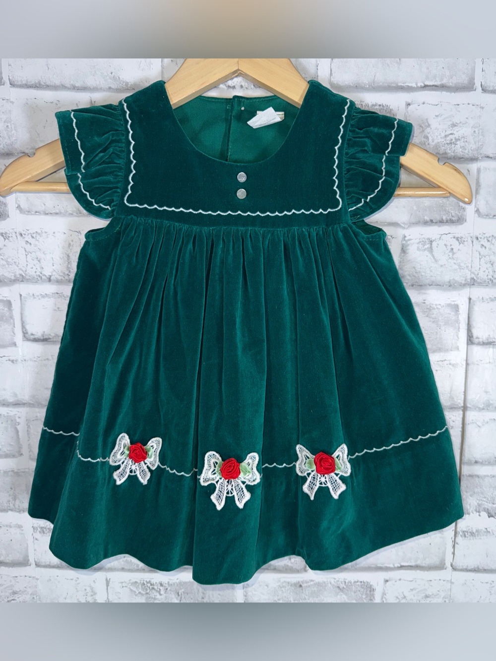 Vintage Toddler Girls Green Velvet Christmas Dress Size 2